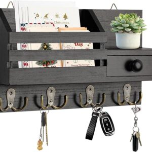 Wall Key Holder & Mail Organizer with Hooks & Mirror